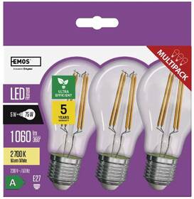 LED žiarovka EMOS Filament klasik, 5W, 1060lm, E27, teplá biela, 3 ks 

 obrázok produktu 11 z 13