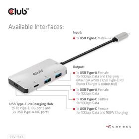 USB Hub Club3D USB-C Gen2 PD na 2x USB-C 10G porty a 2x USB-A 10G porty 

 obrázok produktu 4 z 8