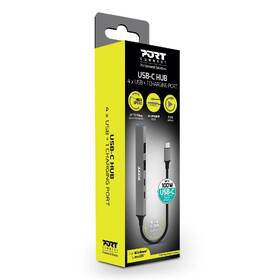 USB Hub PORT CONNECT USB-C, 4× USB + 1× USB-C 100W PD strieborný

 obrázok produktu 4 z 7