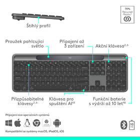 Klávesnica Logitech Signature Slim Solar+, US sivá

 obrázok produktu 12 z 18