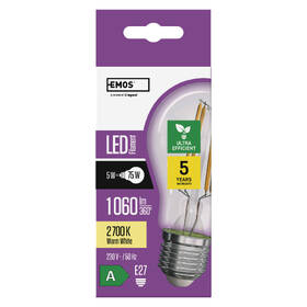 LED žiarovka EMOS Filament klasik, 5W, 1060lm, E27, teplá biela 

 obrázok produktu 4 z 14