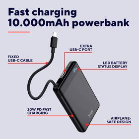 Powerbank Trust Fiera, 10000 mAh, s káblom, 2x USB-C čierna

 obrázok produktu 5 z 11