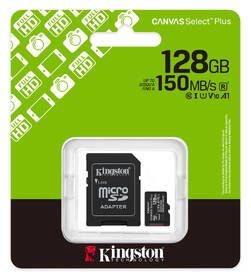 Pamäťová karta Kingston Canvas Select Plus MicroSDXC 128GB UHS-I U1 (R150/W30) + adaptér čierna

 obrázok produktu 2 z 2