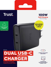 Nabíjačka do siete Trust MAXO 100W 2-Port GaN, USB-C čierny

 obrázok produktu 7 z 14