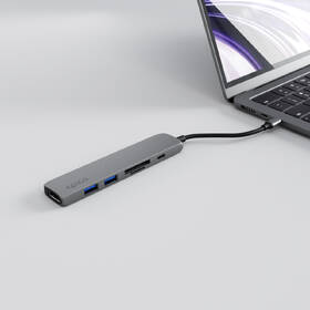 USB Hub Epico 6in1 Aluminium 8K USB-C/1× USB-C, 2× USB 3.0, HDMI, microSD, SD sivý

 obrázok produktu 3 z 3