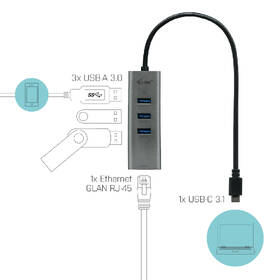 USB Hub i-tec USB-C/3x USB 3.0 + LAN strieborný

 obrázok produktu 2 z 3