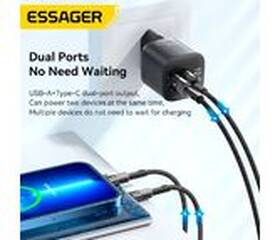 Nabíjačka do siete Essager 20W, GaN, USB-C, USB-A čierna

 obrázok produktu 2 z 8