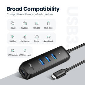 USB Hub UGREEN USB-C/4x USB 3.0, 20cm čierny

 obrázok produktu 1 z 2