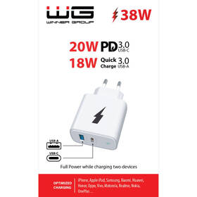 Nabíjačka do siete WG 1x USB, 1x USB-C, PD 20W, QC 3.0 biela

 obrázok produktu 1 z 1