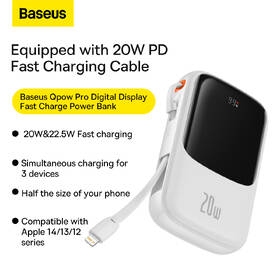 Powerbank Baseus Qpow Pro 10000mAh, 20W, s káblom Lightning biely

 obrázok produktu 11 z 17