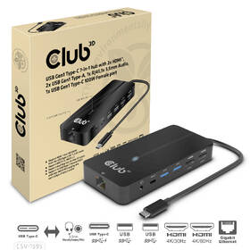 USB Hub Club3D USB-C/2x HDMI, 2x USB-A, 1x RJ45, 1x 3.5mm audio, 1x USB-C,100 W 

 obrázok produktu 1 z 7