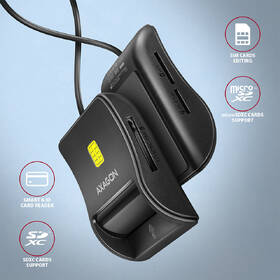 Čítačka eObčianok Axagon USB-A FlatReader 4-slot + SD/microSD/SIM, 1,3 m čierna

 obrázok produktu 1 z 5