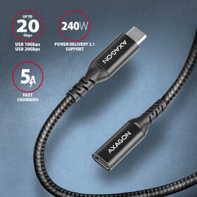 Kábel Axagon predlžovací USB-C samec / USB-C samica, 0.5m, PD 240W, 8K HD, pletený čierny

 obrázok produktu 1 z 4