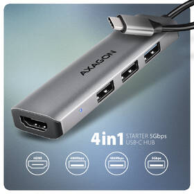 USB Hub Axagon HMC-H3A ,USB 5Gbps, 3x USB-A, HDMI 4k/30Hz, kabel USB-C 15cm sivý

 obrázok produktu 1 z 3