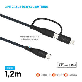 Kábel FIXED USB-C/USB-C a Lightning, PD, 60W, MFi, 1,2m sivý

 obrázok produktu 2 z 8