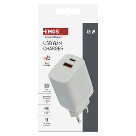 Nabíjačka do siete EMOS GaN, 45W, 1x USB-A/1x USB-C biela

 obrázok produktu 11 z 14