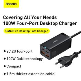 Nabíjačka do siete Baseus GaN3, 2x USB-A, 2x USB-C 100W čierna

 obrázok produktu 12 z 15