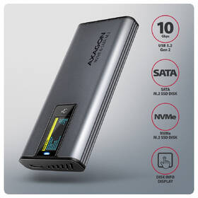 Externý rámček Axagon DISPLAY box, USB-C 10Gbps - M.2 NVMe & SATA SSD sivý

 obrázok produktu 1 z 8