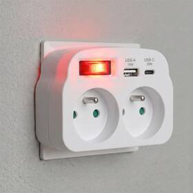 Rozbočovacia zásuvka Solight 2x16A, USB A+C rychlonabíječka 20W, vypínač biela

 obrázok produktu 1 z 5