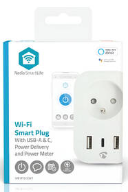Inteligentná zásuvka Nedis SmartLife, merač spotreby, diaľkovo ovládateľná, Wi-Fi, 1x USB-C + 2x USB, IP21, 3680 W biela

 obrázok produktu 12 z 12