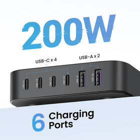 Nabíjačka do siete UGREEN 2x USB, 4x USB-C, 200W, Gan sivá

 obrázok produktu 3 z 9
