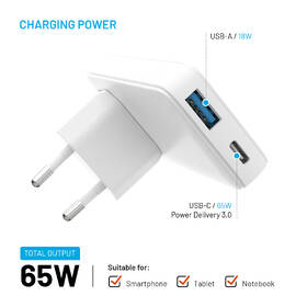 Cestovný adaptér FIXED Slim Traveller, USB-C a USB 65W biely

 obrázok produktu 2 z 7