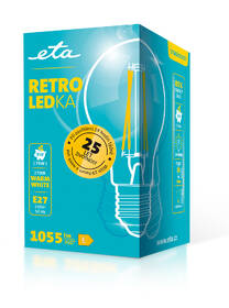 LED žiarovka ETA RETRO LEDka klasik filament 8W, E27, teplá biela 

 obrázok produktu 3 z 3