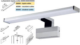 Nástenné svietidlo Top Light Texas CCT kúpeľňové LED, 8W, 800lm, IP44, teplá/neutrálna/studená biela strieborné

 obrázok produktu 3 z 6