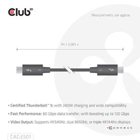 Kábel Club3D USB-C/USB-C, 240W, 1m čierny

 obrázok produktu 3 z 7