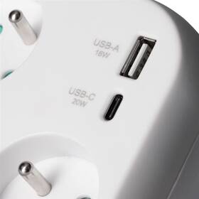 Rozbočovacia zásuvka Solight 3x16A, USB A+C rychlonabíječka 20W biela

 obrázok produktu 1 z 5