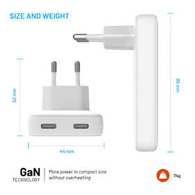 Nabíjačka do siete FIXED Slim, 2xUSB-C, GaN, PD, 45W biela

 obrázok produktu 4 z 7