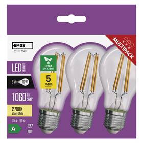 LED žiarovka EMOS Filament klasik, 5W, 1060lm, E27, teplá biela, 3 ks 

 obrázok produktu 4 z 13