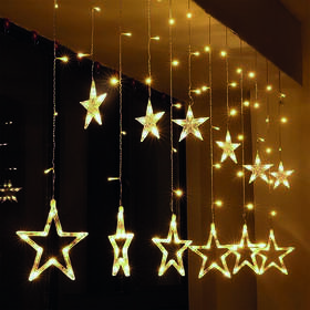 Vianočné osvetlenie Solight záves - hviezdy, šírka 1,8m, 77LED, IP20, 3xAA, USB 

 obrázok produktu 1 z 4