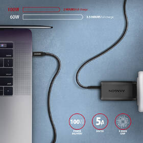 Kábel Axagon SPEED+ USB-C / USB-C, 1,5m, PD 100W, 4K HD, pletený čierny

 obrázok produktu 3 z 6