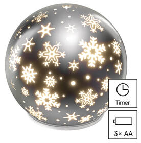 LED dekorácie EMOS sklenená guľa – vločky, 12 cm, 3x AA, vnútorné, teplá biela, časovač 

 obrázok produktu 1 z 9