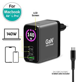 Nabíjačka do siete PORT CONNECT GaN2 140W, OLED displej, 2x USB-C PD 3.1 a USB-A QC 3.0 čierny

 obrázok produktu 3 z 9
