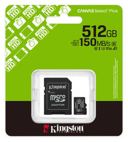 Pamäťová karta Kingston Canvas Select Plus MicroSDXC 512GB UHS-I U3 (R150/W30) + adaptér čierna

 obrázok produktu 2 z 2