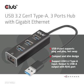 USB Hub Club3D USB-A/3x USB-A, Ethernet 

 obrázok produktu 2 z 3