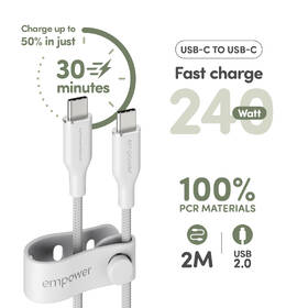 Kábel PanzerGlass empower USB-C/USB-C, 240 W, 2m biely

 obrázok produktu 3 z 5