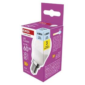 LED žiarovka EMOS Classic mini globe, 6,5 W, 806lm, E14, studená biela 

 obrázok produktu 2 z 3