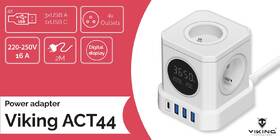 Kábel predlžovací Viking ACT44, 4x zásuvka, 3× USB-A a 1× USB-C, vypínač, 2m biely

 obrázok produktu 2 z 3