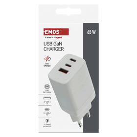 Nabíjačka do siete EMOS GaN, 65W, 1x USB-A/2x USB-C biela

 obrázok produktu 11 z 14