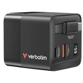 Cestovný adaptér Verbatim GaN s kabelem 65W, 2x USB-C PD, 1x USB QC čierny

 obrázok produktu 1 z 4