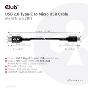 Kábel Club3D USB-C 3.2/Micro USB, 1m čierny

 obrázok produktu 3 z 3