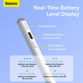 Stylus Baseus Smooth Writing 2 s LED indikátormi stavu batérie (aktívne + pasívne) biely

 obrázok produktu 9 z 16