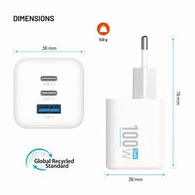 Nabíjačka do siete FIXED GAN Mini s 2 x USB-C / USB-A, 100W biela

 obrázok produktu 5 z 9