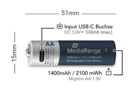 Batéria nabíjacia MediaRange MRBAT161, USB-C Li-Ion baterie Mignon AA, 1,5V, 1400 mAh (4ks) strieborná/modrá

 obrázok produktu 2 z 4