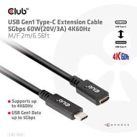 Kábel Club3D USB-C 60W, predlžovací, 2m čierny

 obrázok produktu 3 z 4