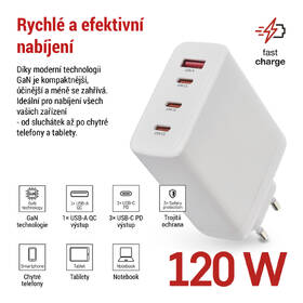Nabíjačka do siete EMOS GaN, 120W, 1x USB-A/3x USB-C biela

 obrázok produktu 7 z 14