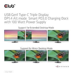 Dokovacia stanica Club3D USB-C, Triple Display DP 1.4 Alt mode Smart PD3.0 100 W 

 obrázok produktu 3 z 9